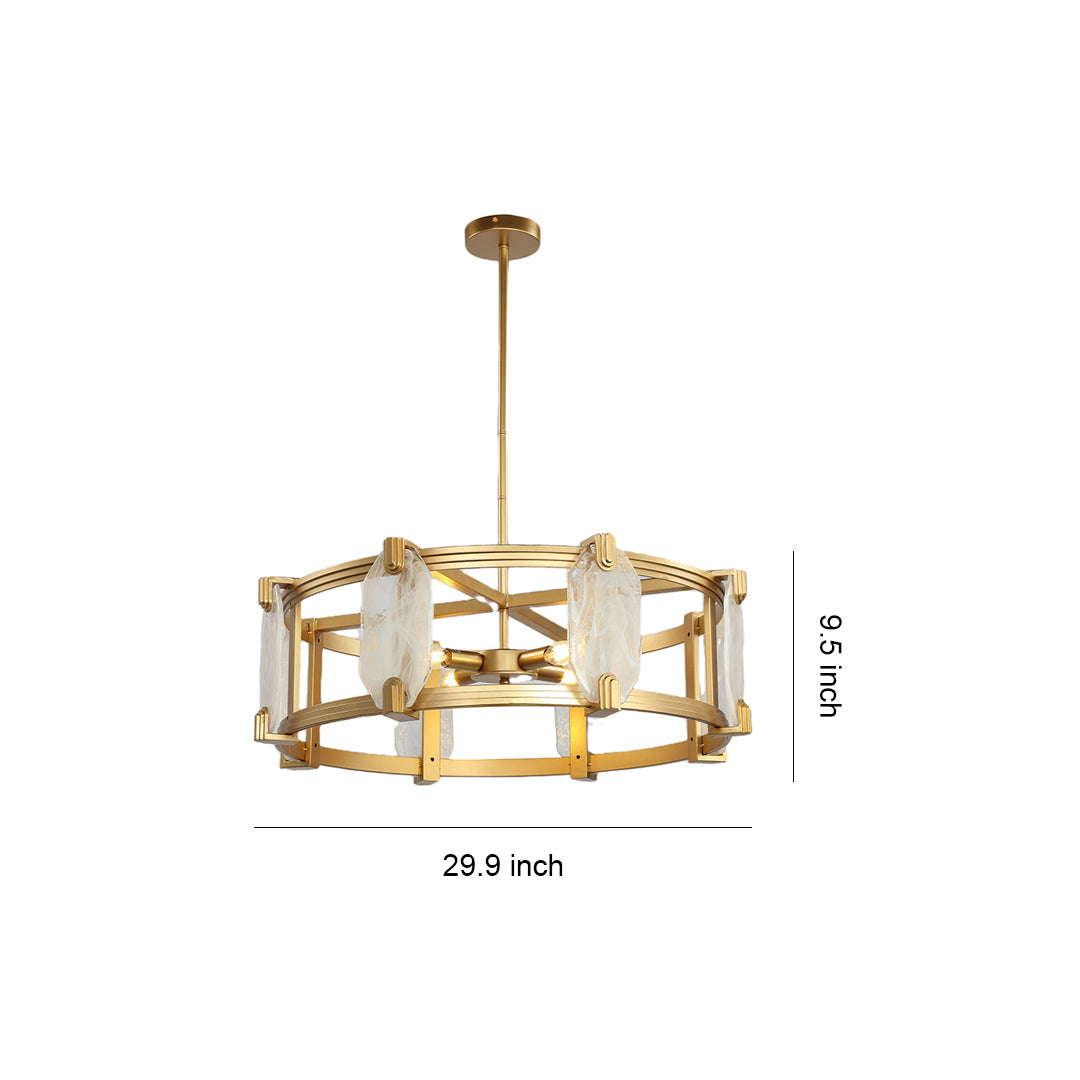 Round Glass Chandelier — Full Copper Body, 4-Light, 29.9" Diameter, Adjustable Height