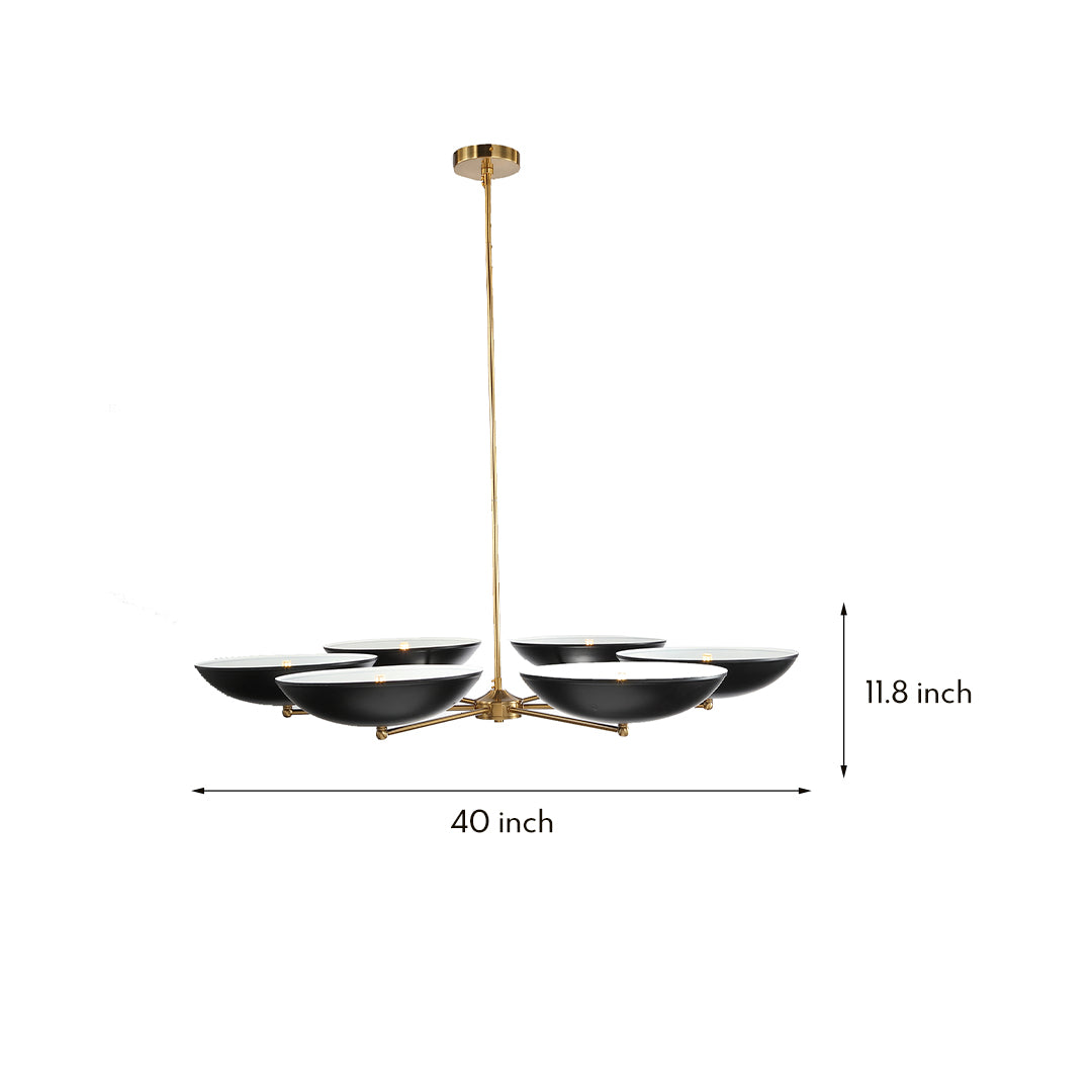 French Vintage Chandelier — Black and Gold Metal, 6-Light G9, 40" Diameter