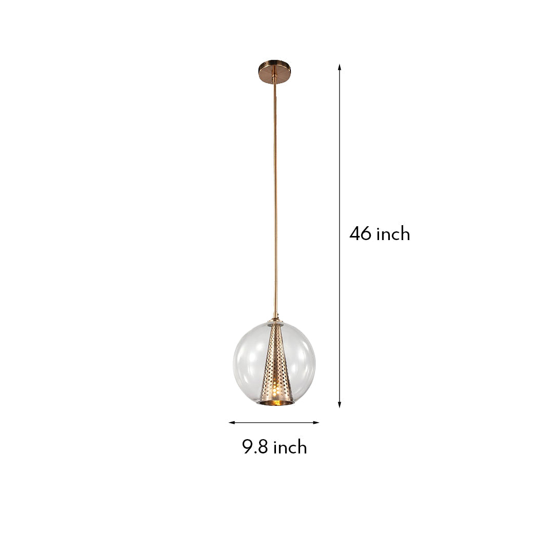 Glass Ball and Perforated Cone Pendant — Natural Copper, Italian Minimalist, E26, Adjustable Rod