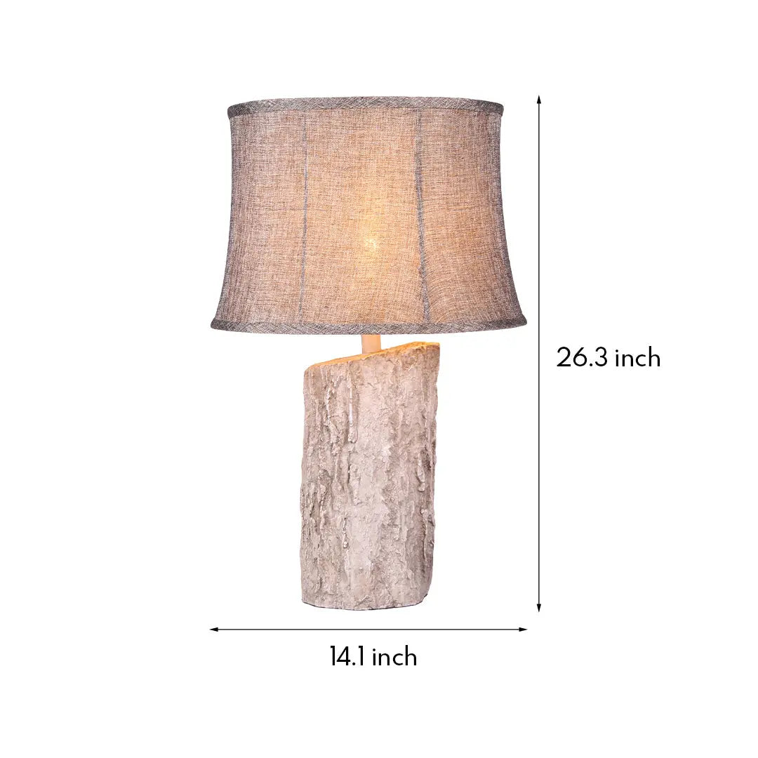 Ambient Lamp with White Wood Base and Realistic Bark Fabric Shade Luxe