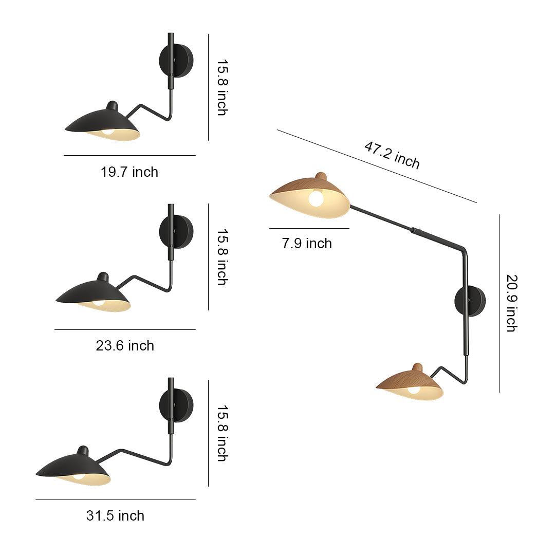 Vintage Swing-Arm Wall Sconce — Iron, E27 LED, 3-Step Dimming, 360° Rotatable, 1- or 2-Light, 4 Sizes