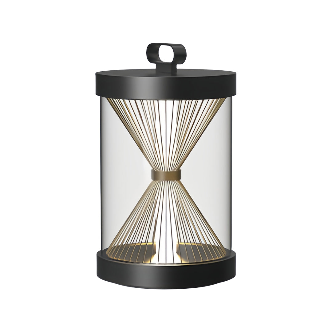 Hourglass Portable Outdoor Lantern — Black Stainless Steel, IP65, Plug-in or Solar, 13.2" / 23.6"