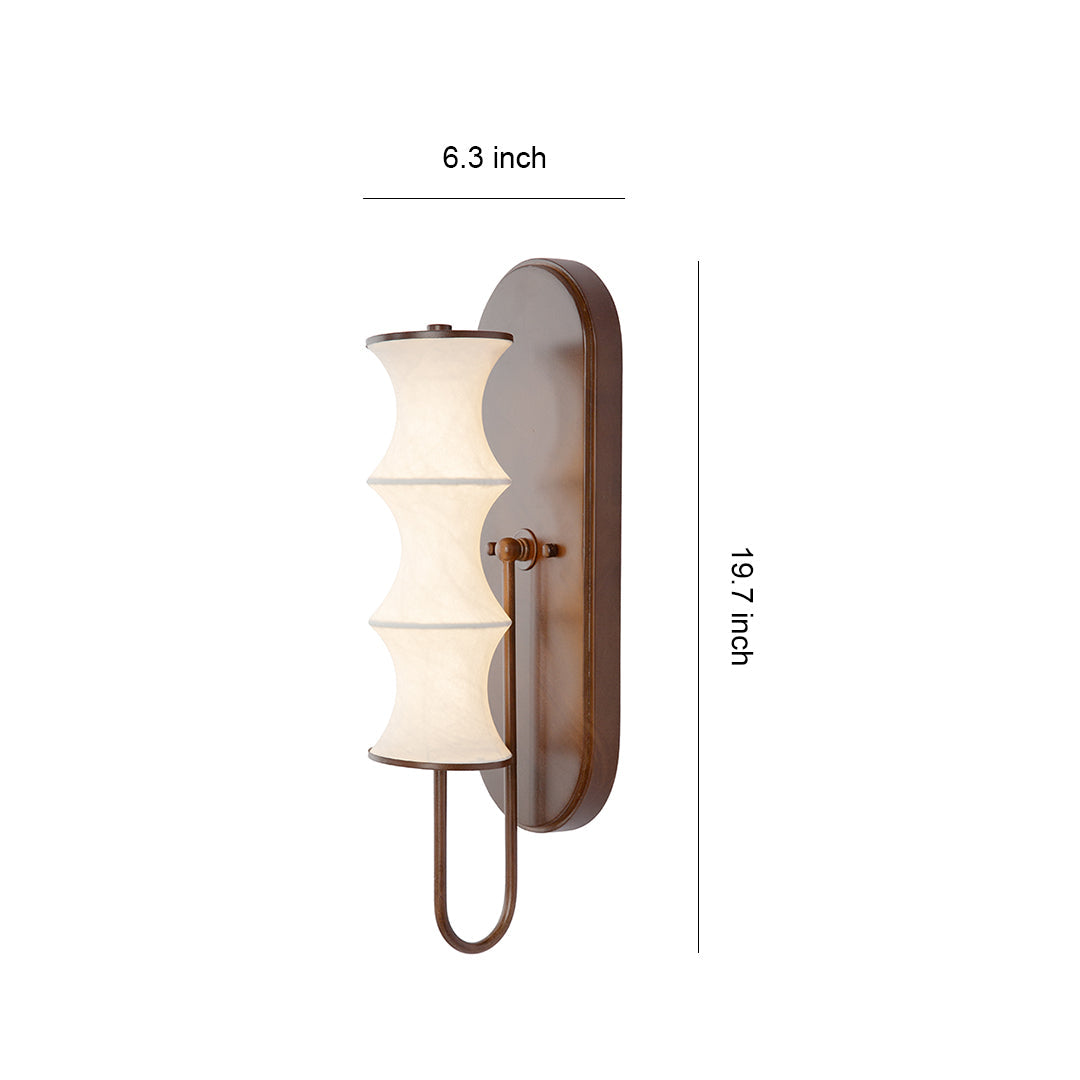 Bamboo Node Wall Sconce — Walnut-Finish Metal, Silk Shade, 8W LED 3000K, 19.7"