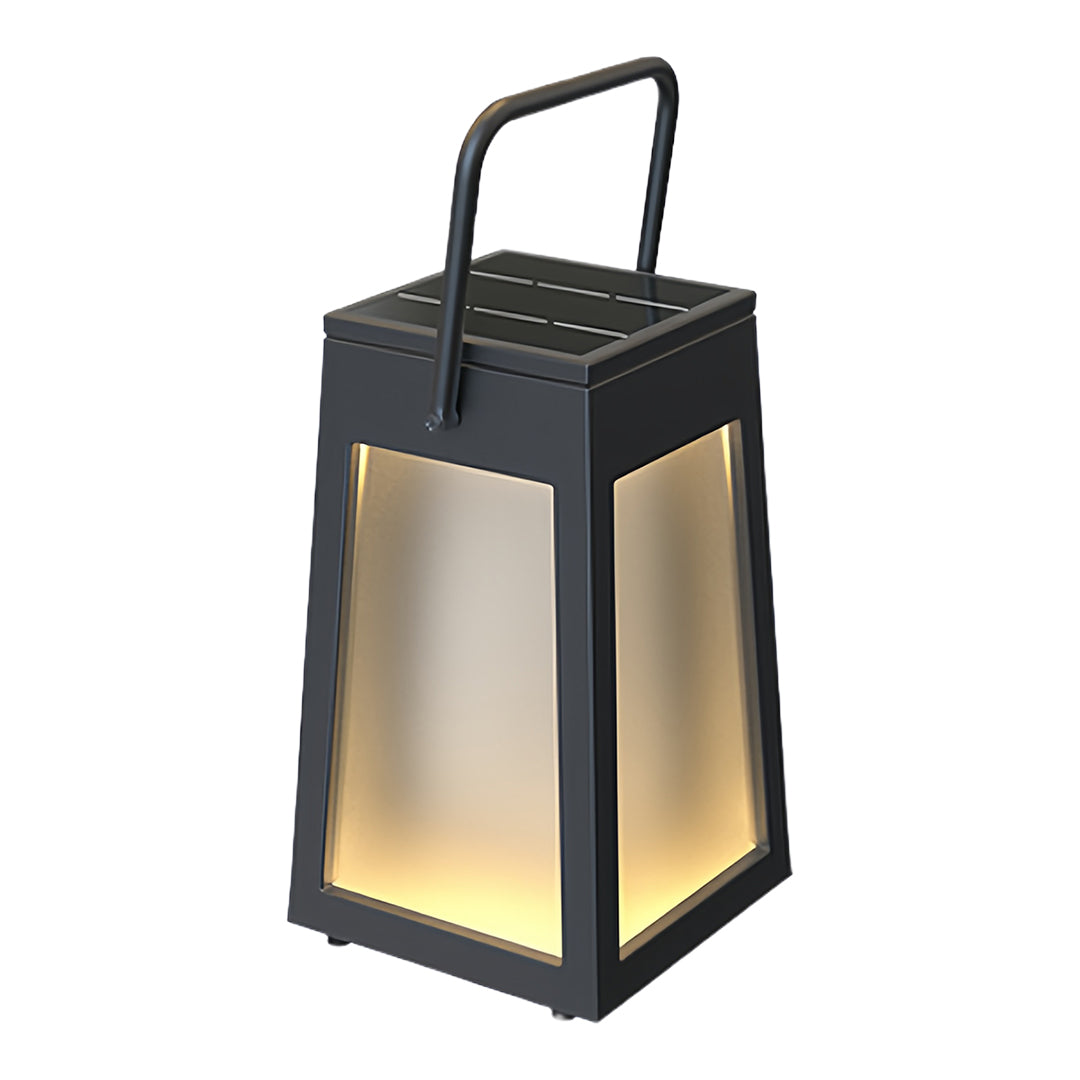 Portable Camping Lantern — Stainless Steel, Black, LED Warm Light, Solar or USB Rechargeable, IP65 Weatherproof, 13" & 15.8"