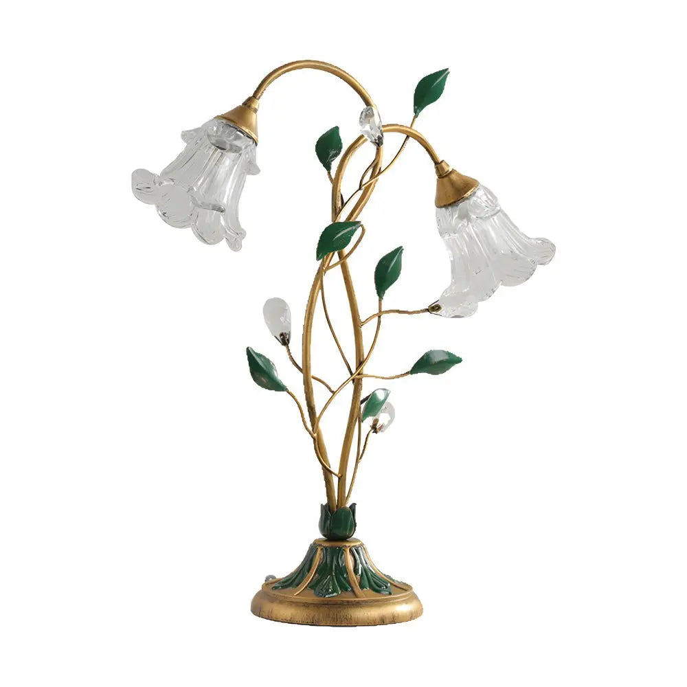 Dual-Light Dimmable Glass Floral Desk Lamp with Leaf Accents for Enhanced Ambiance Luxe