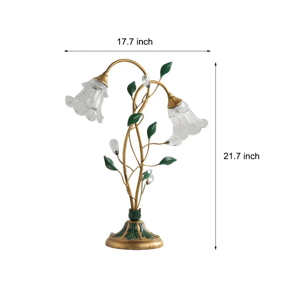 Dual-Light Dimmable Glass Floral Desk Lamp with Leaf Accents for Enhanced Ambiance Luxe