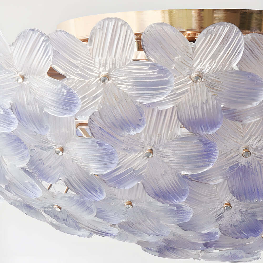 French Petal Glass Semi Flush-Mount — Iron Body, E14, 6-Light or 9-Light, Pink / Blue / Mint Green