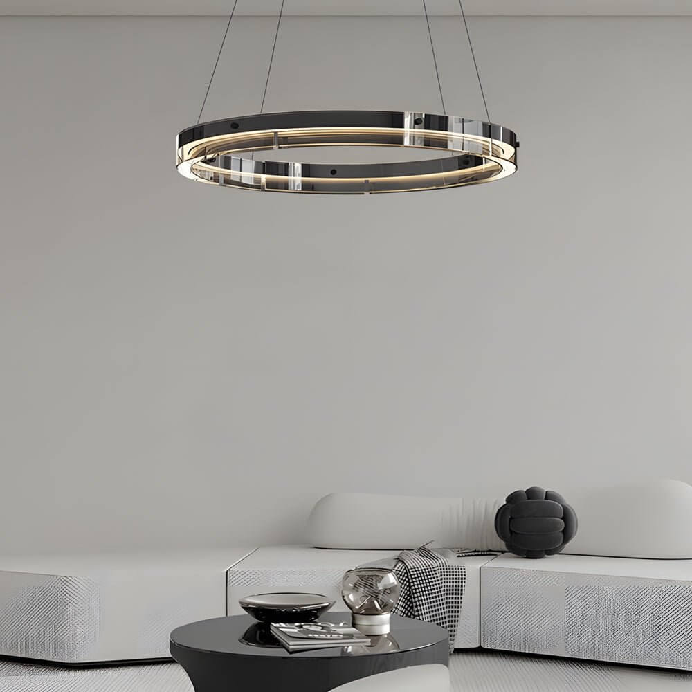dimmable led ring pendant chandelier with black glass