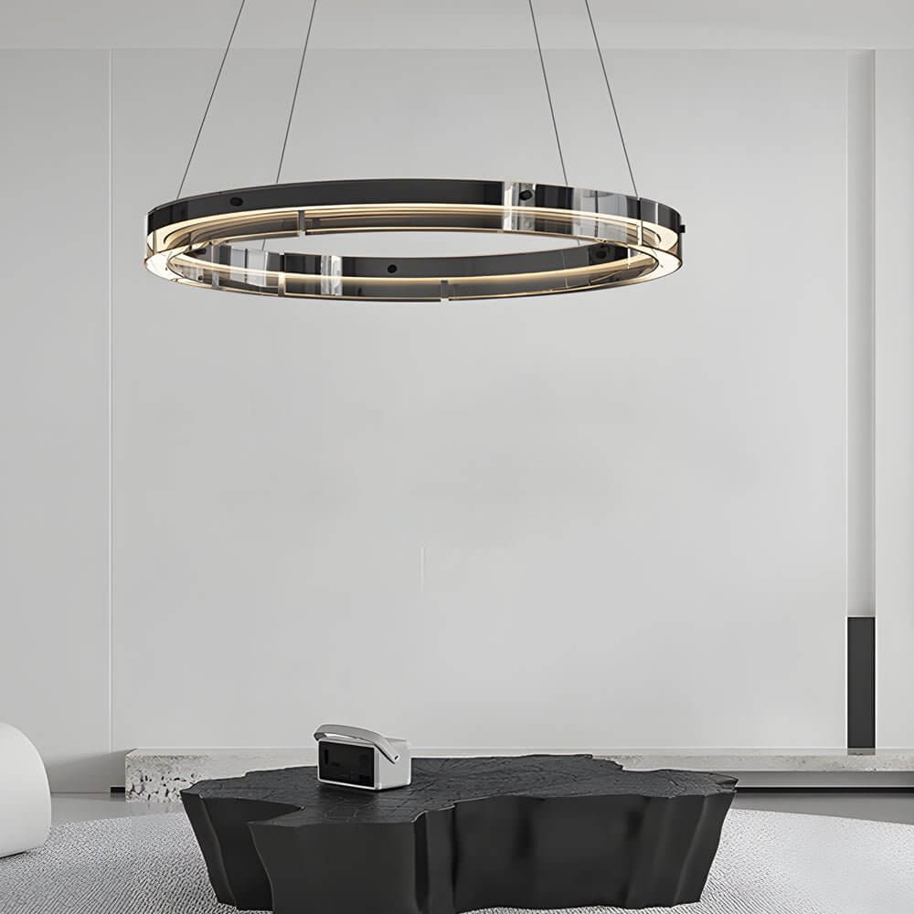 dimmable led ring pendant chandelier with black glass