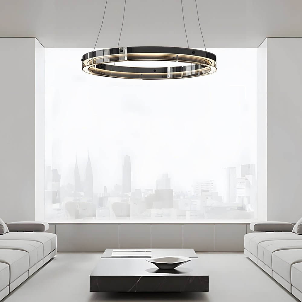 dimmable led ring pendant chandelier with black glass