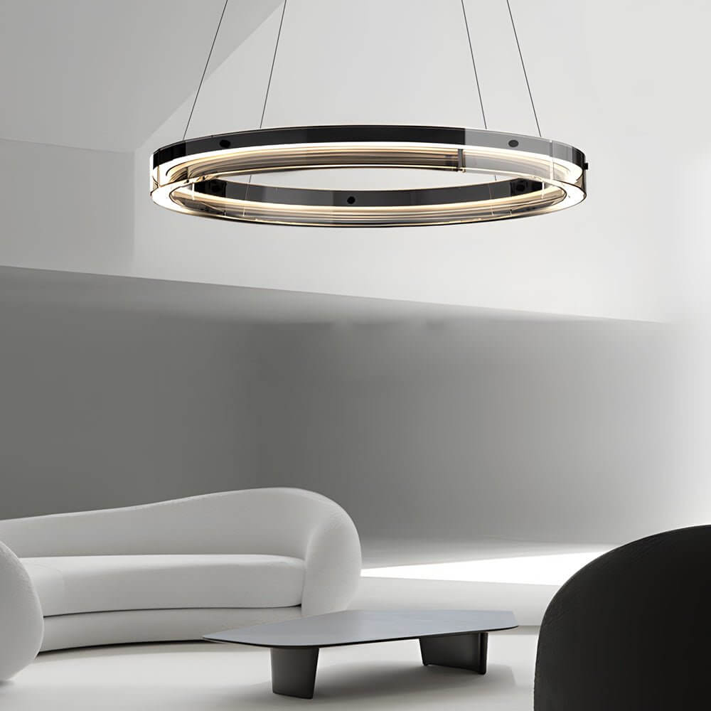 dimmable led ring pendant chandelier with black glass