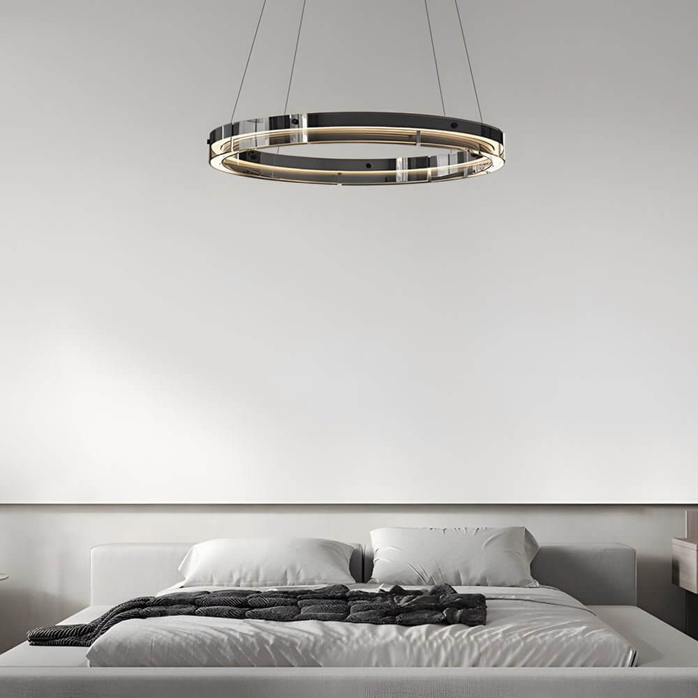 dimmable led ring pendant chandelier with black glass