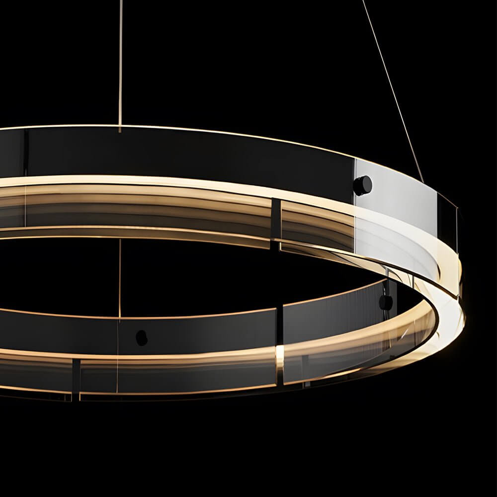 dimmable led ring pendant chandelier with black glass