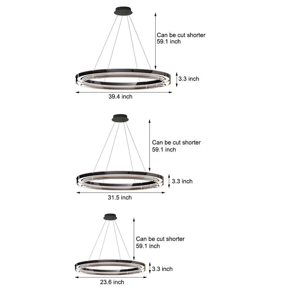 dimmable led ring pendant chandelier with black glass