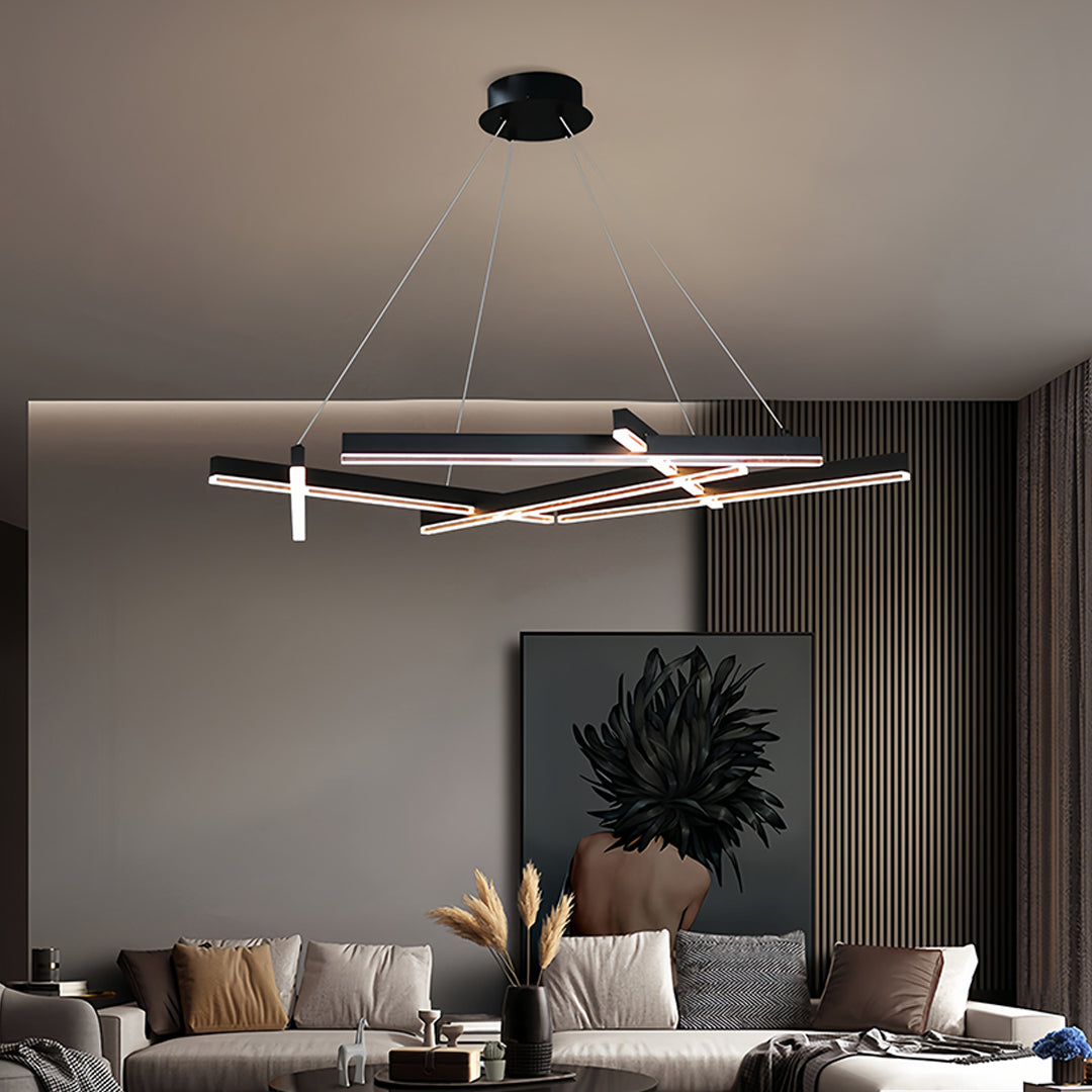 Geometric Branch Chandelier — Matte Black Aluminum, Acrylic, LED, Three-Step Dimming, 2 Sizes