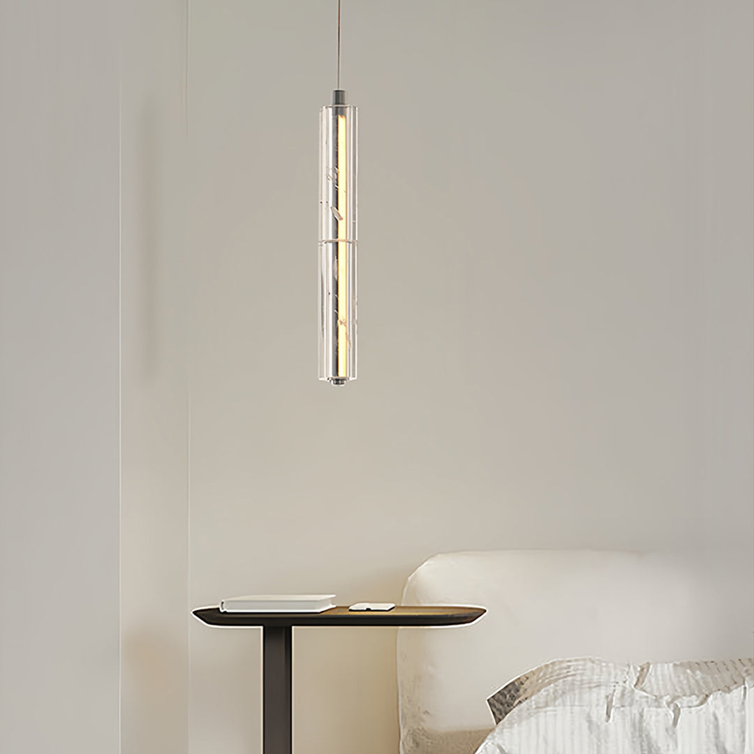 Minimalist Linear Crystal Pendant — Chrome Metal, 1-Light, 6.8W–10.2W Dual Mode, Adjustable Height