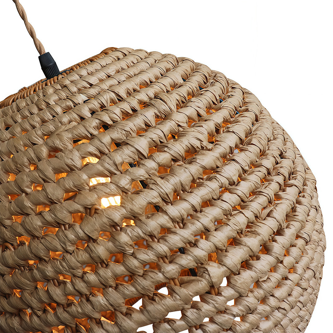 Zen Japanese Paper Pendant — Natural Raffia Shade, Iron Frame, 10W LED E27, 47.2" Adjustable Cord