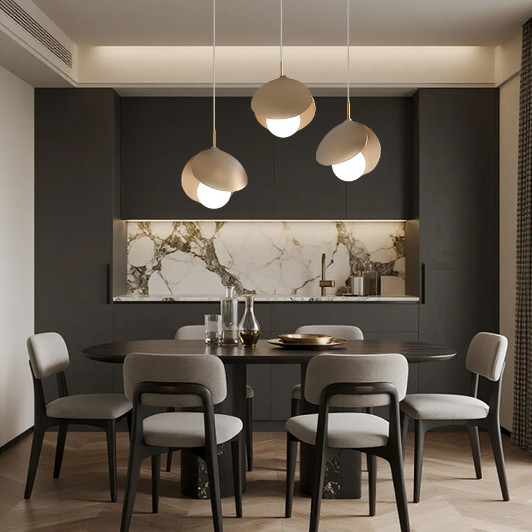 Minimalist 3-Light Pendant — Iron Ring or Petal Design, Acrylic, Three-Color Dimming, Adjustable Height