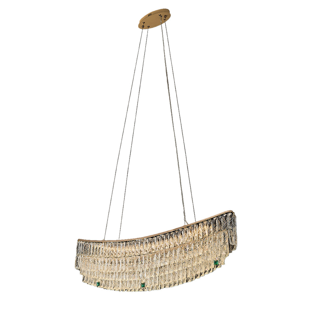 Crystal Pendant Chandelier — Champagne Gold-Plated Carbon Steel, Three-Color Dimming, LED, Adjustable Hanging Length