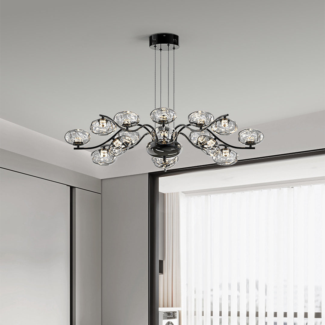 Magic Bean Modern LED Chandelier — Nanoclear Glass, 9- or 16-Light, Three-Color Dimming, Ra≥97 Full Spectrum, Black or Copper