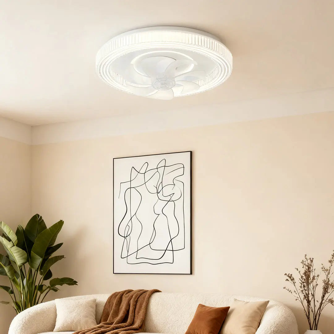Simple LED Lamp Circular Ceiling Fan with White Finish and Light Luxe