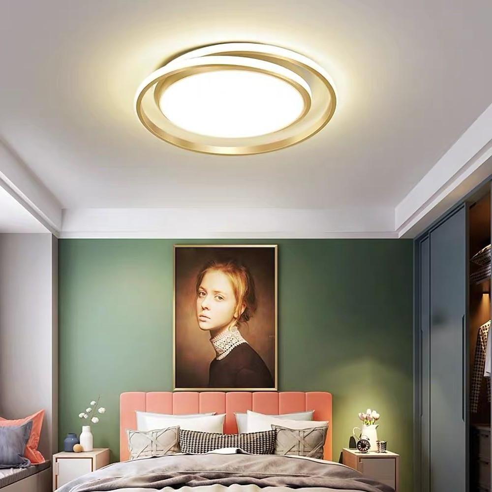 Circular LED Flush-Mount Ceiling Light — Black and Gold, Metal and Acrylic, 18" Diameter, Bedroom