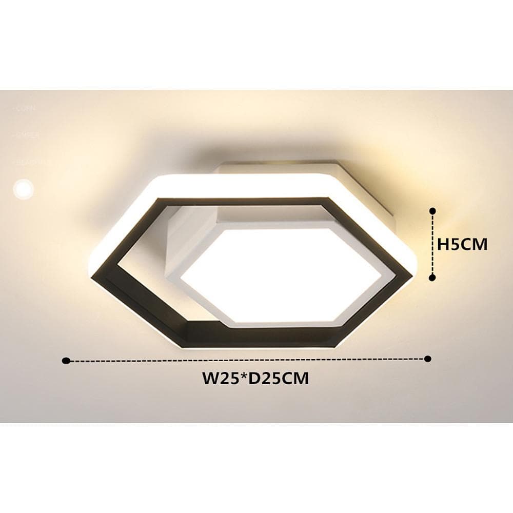 Hexagon LED Flush-Mount Ceiling Light — Metal, Black and White, 10" Geometric, Warm White / 6000K / 3-Step Dimming