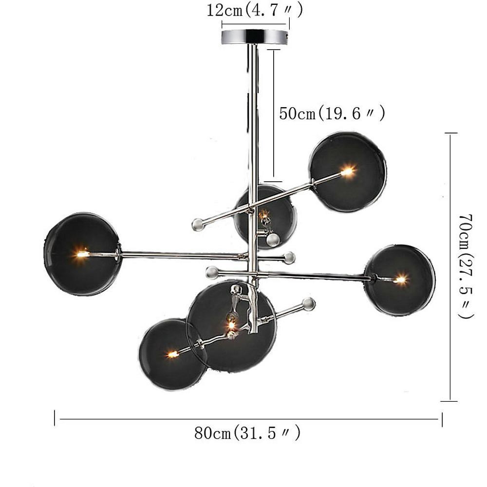 Geometric Globe Chandelier — Metal and Glass, 6-Light, 31" Wide, 3000K / 6000K, 110–120V