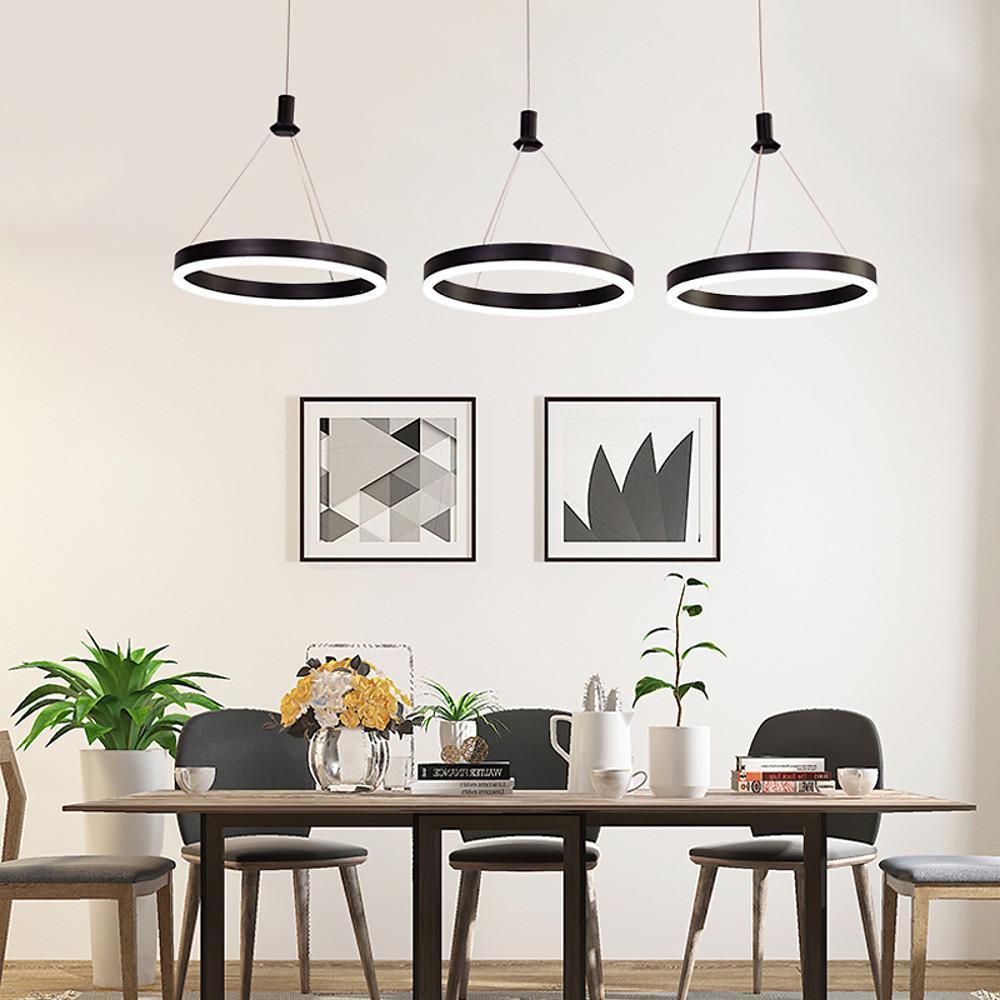 3-Ring LED Pendant Chandelier — Aluminum and Acrylic, Dimmable with Remote, Black or White