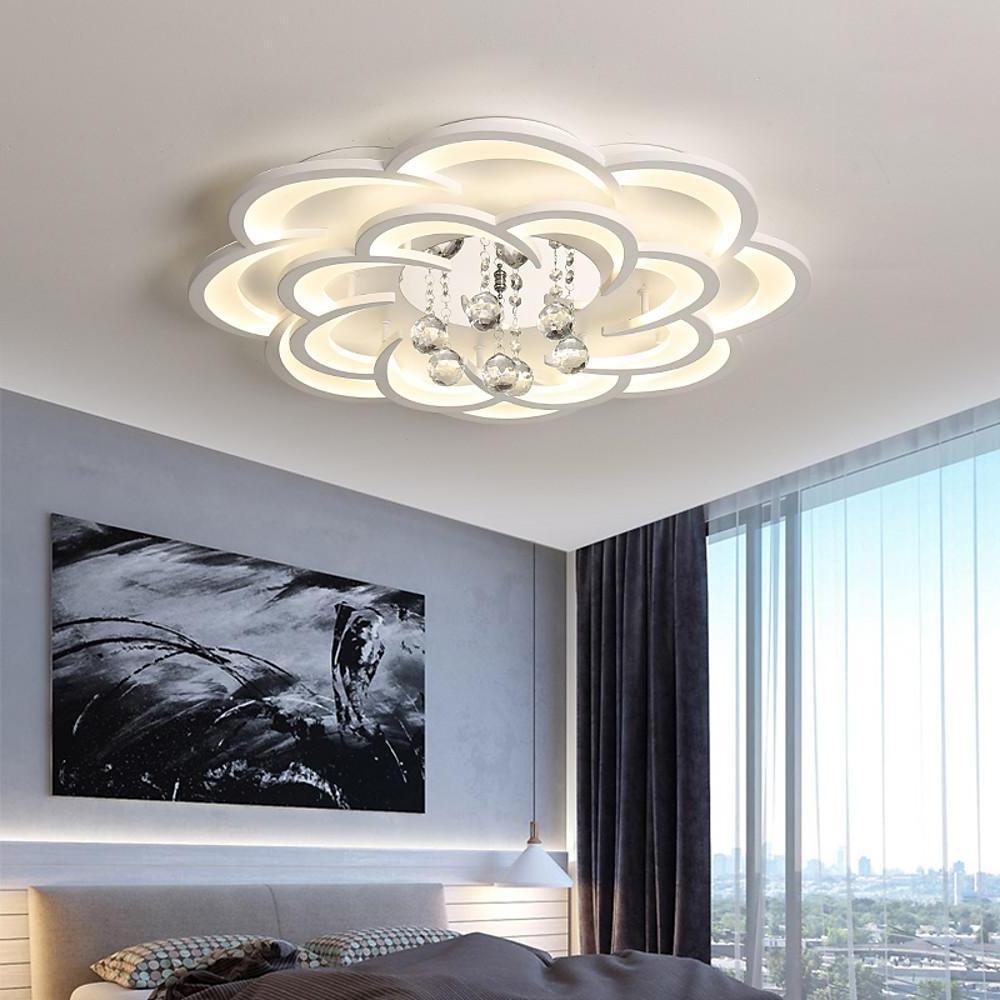 Floral Crystal Teardrop Flush-Mount Ceiling Light — Acrylic, 1-Light, 31" Diameter, Dimmable 3000K–6000K with Remote
