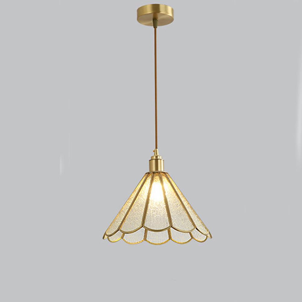 Geometric Flower-Shaped Glass Pendant Light — Copper, LED, 3000K, 11" Diameter, 59" Adjustable Cord
