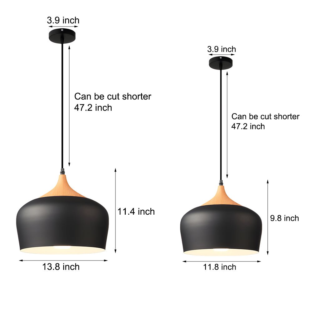 Dome Pendant Light — Aluminum and Wood, Modern 1-Light, E27, 10W LED, 11.8" or 13.8"