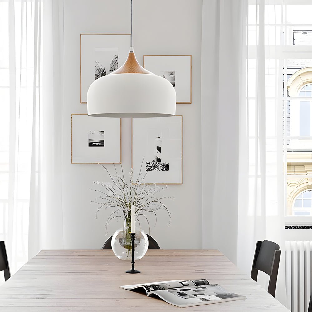 Dome Pendant Light — Aluminum and Wood, Modern 1-Light, E27, 10W LED, 11.8" or 13.8"