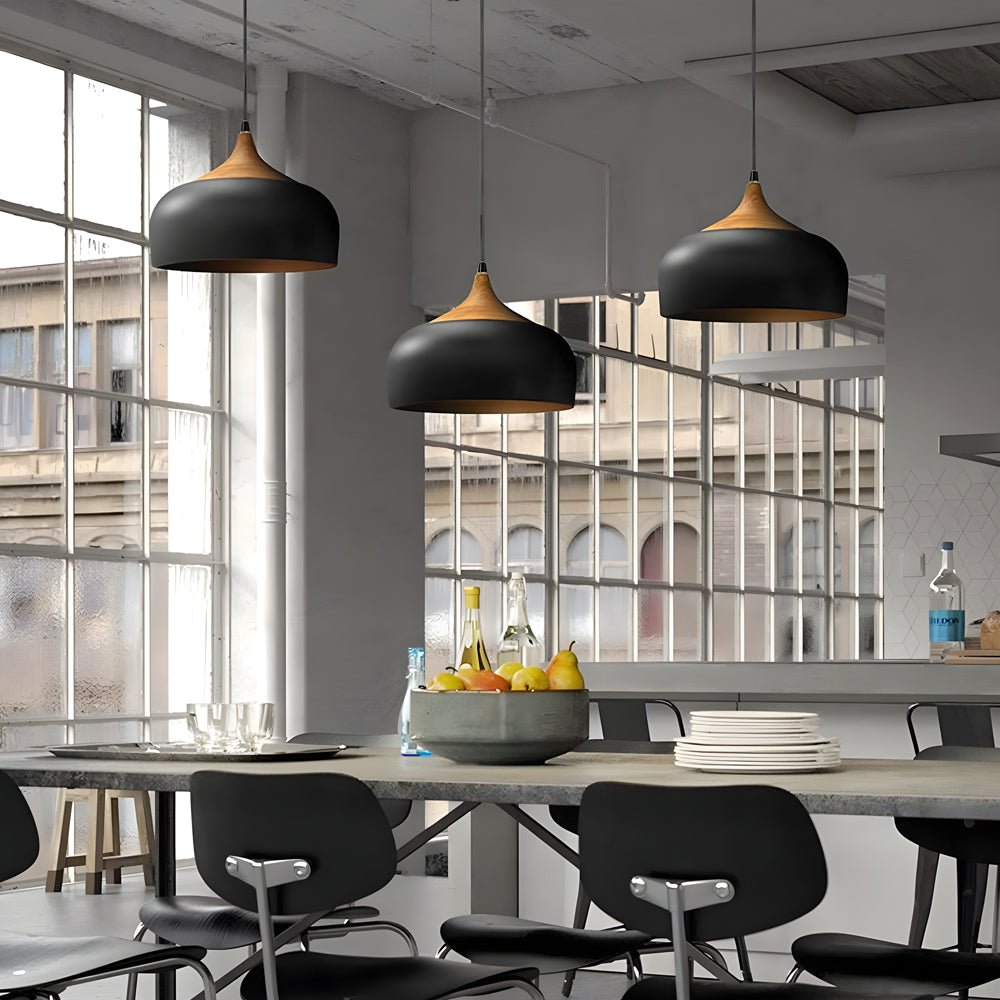 Dome Pendant Light — Aluminum and Wood, Modern 1-Light, E27, 10W LED, 11.8" or 13.8"