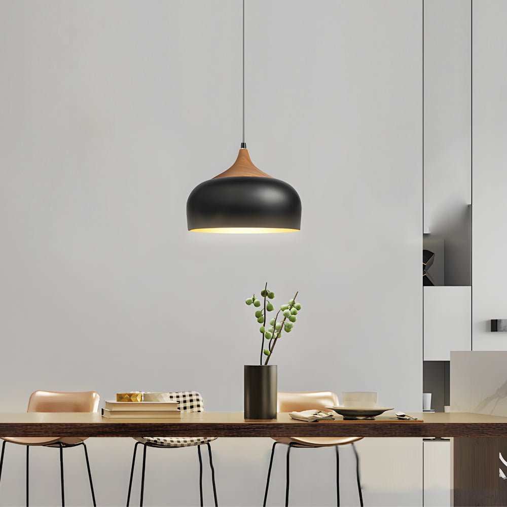 Dome Pendant Light — Aluminum and Wood, Modern 1-Light, E27, 10W LED, 11.8" or 13.8"