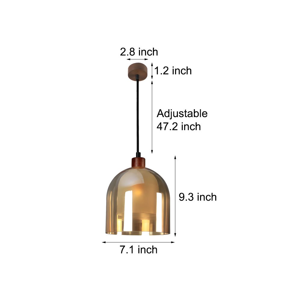 Double-Glass Mini Pendant — Walnut Wood, Frosted Inner & Tempered Outer Shade, E14, 7.1" Diameter