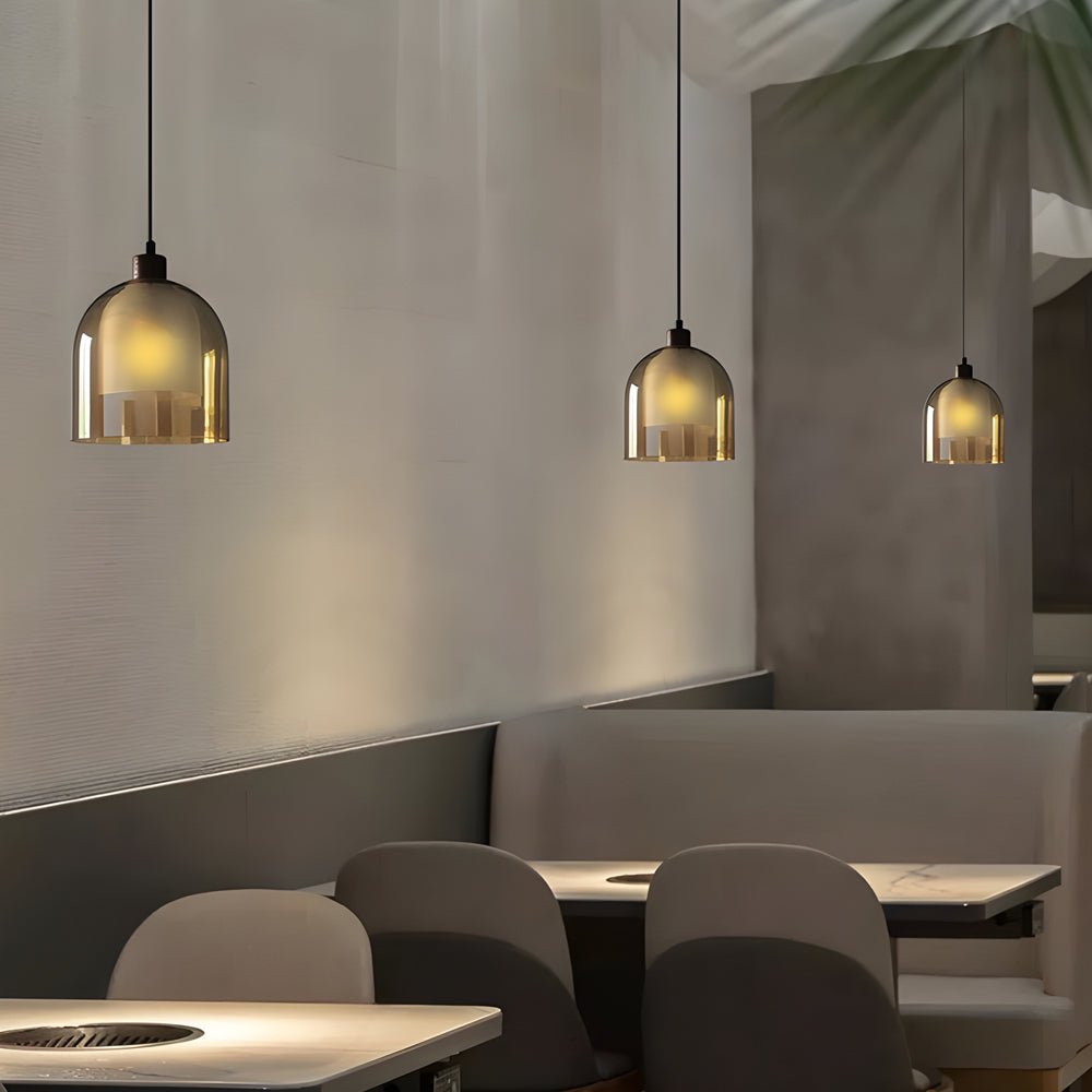 Double-Glass Mini Pendant — Walnut Wood, Frosted Inner & Tempered Outer Shade, E14, 7.1" Diameter