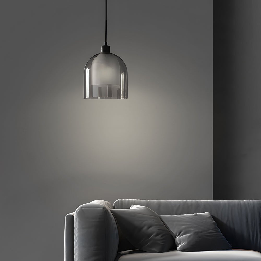 Double-Glass Mini Pendant — Walnut Wood, Frosted Inner & Tempered Outer Shade, E14, 7.1" Diameter