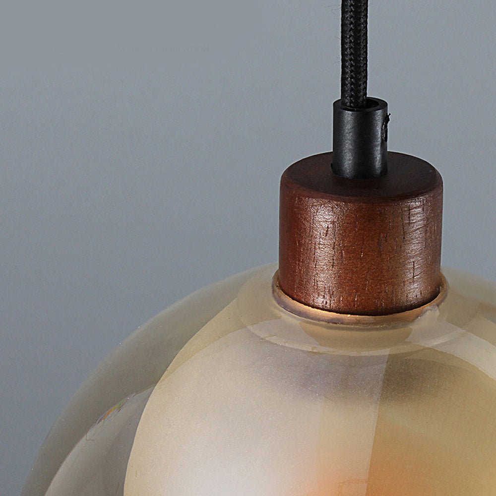 Double-Glass Mini Pendant — Walnut Wood, Frosted Inner & Tempered Outer Shade, E14, 7.1" Diameter