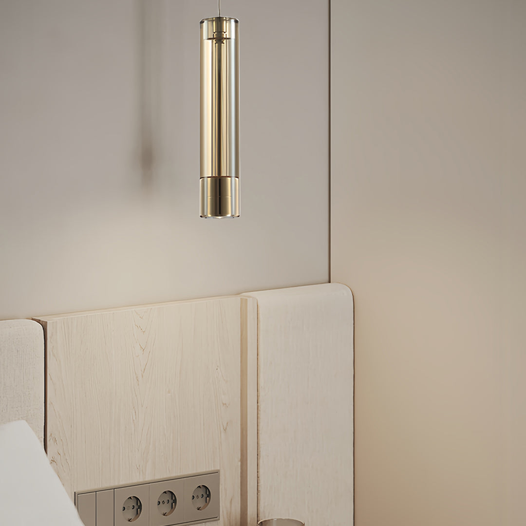 Minimalist Crystal Cylinder Mini Pendant — Metal, Single-Light, Amber or Smoke Gray, 2W, Adjustable Cord