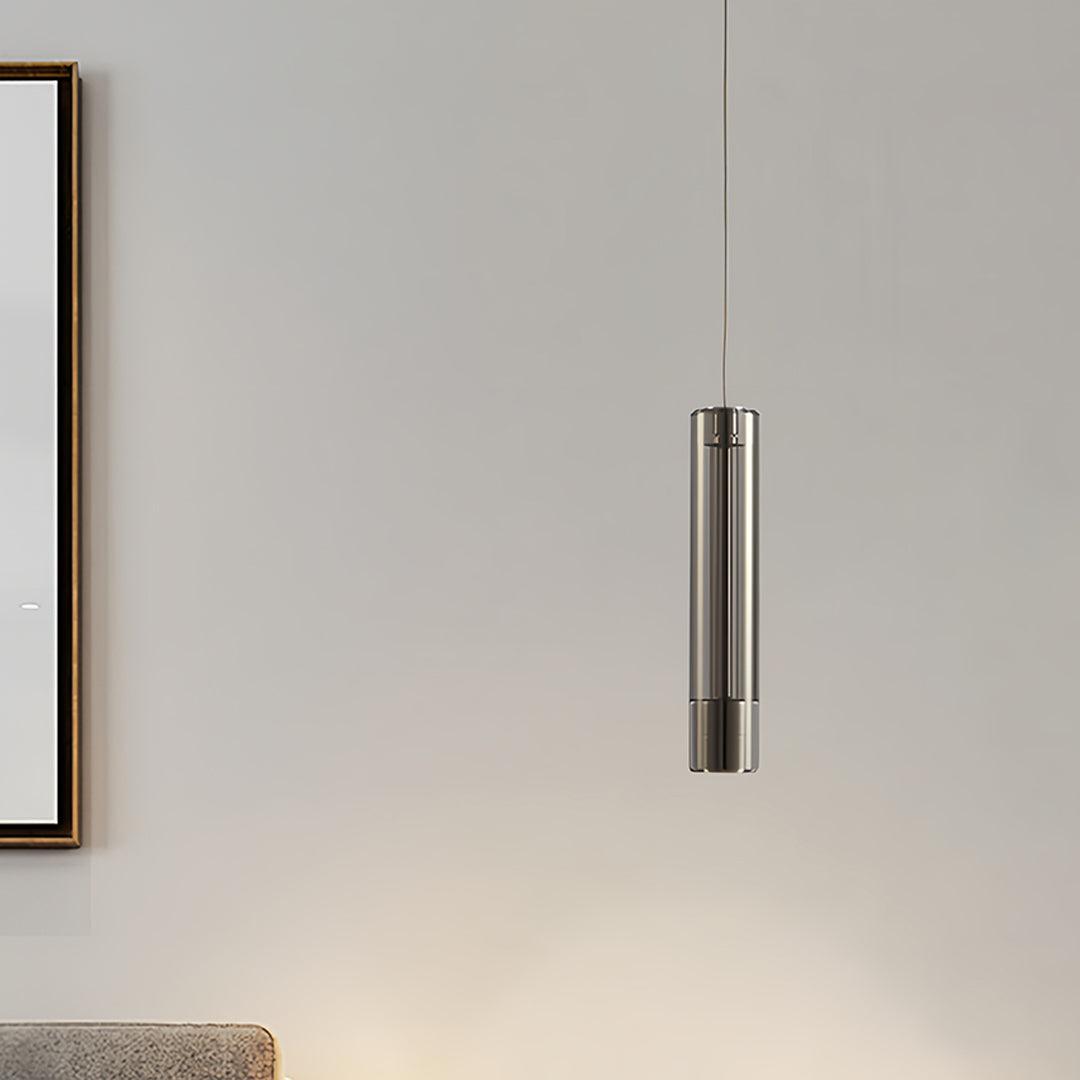 Minimalist Crystal Cylinder Mini Pendant — Metal, Single-Light, Amber or Smoke Gray, 2W, Adjustable Cord