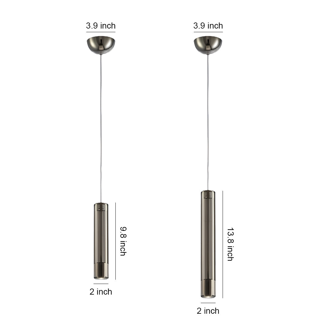 Minimalist Crystal Cylinder Mini Pendant — Metal, Single-Light, Amber or Smoke Gray, 2W, Adjustable Cord