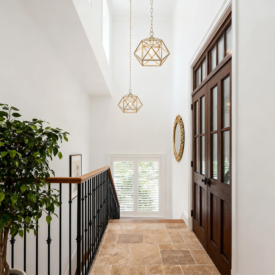 Geometric Pendant Light — Gold Metal, Adjustable Chain, E12, 10" Diameter
