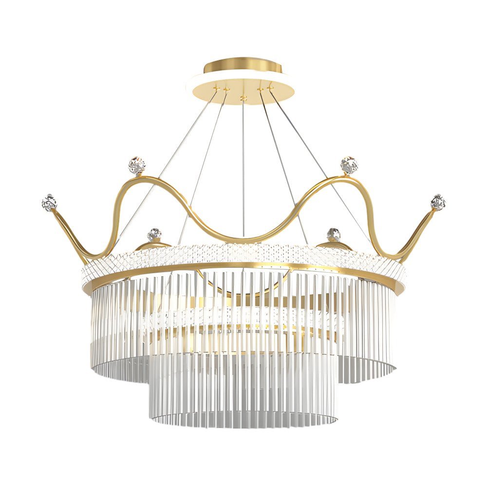Double-Layer Glass Crystal Crown Chandelier — Gold Iron, 3-Step Dimming, 3000K/4500K/6000K
