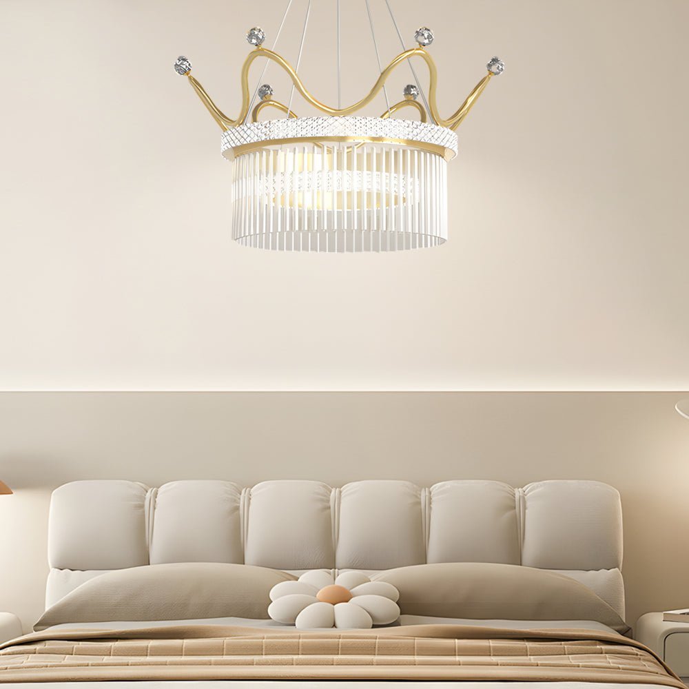 Double-Layer Glass Crystal Crown Chandelier — Gold Iron, 3-Step Dimming, 3000K/4500K/6000K