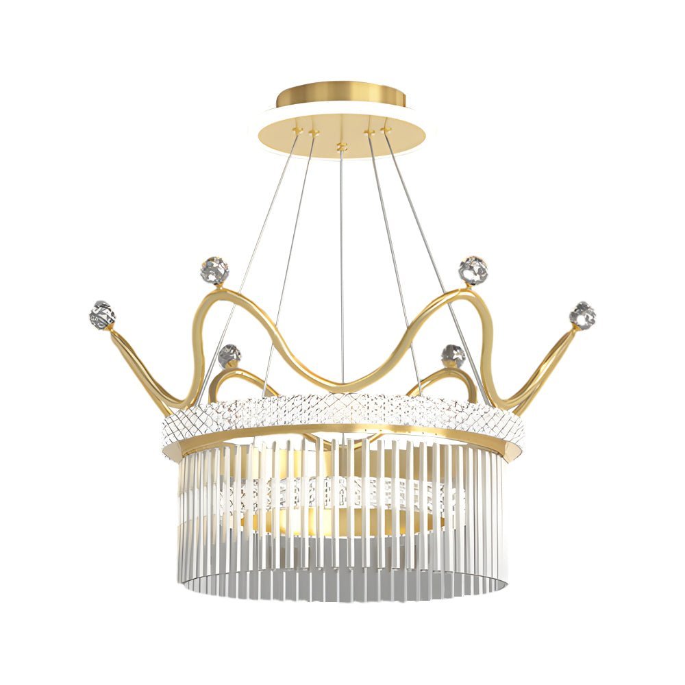 Double-Layer Glass Crystal Crown Chandelier — Gold Iron, 3-Step Dimming, 3000K/4500K/6000K