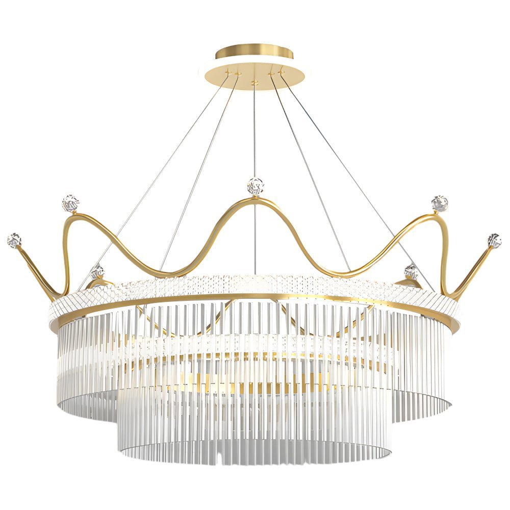 Double-Layer Glass Crystal Crown Chandelier — Gold Iron, 3-Step Dimming, 3000K/4500K/6000K