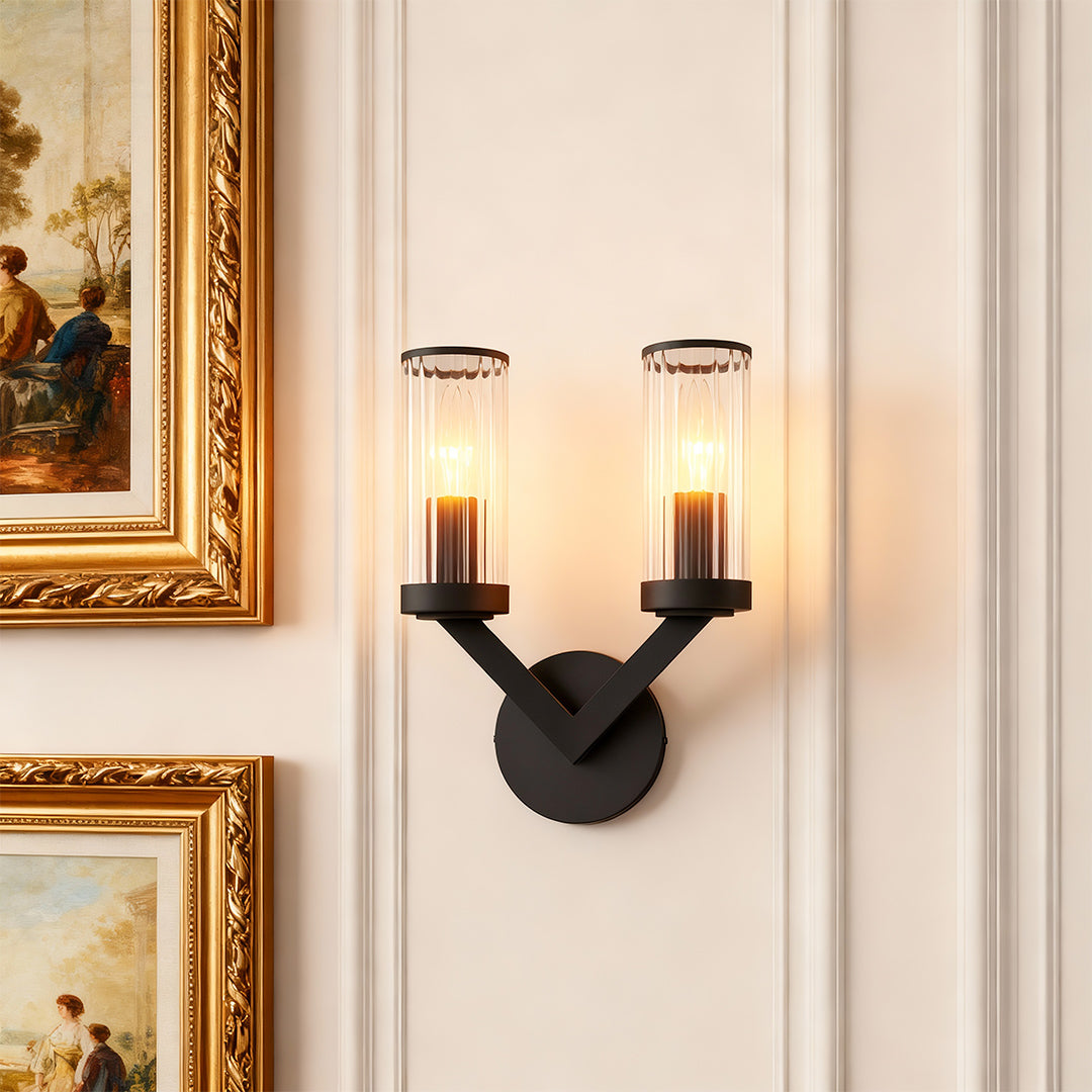 Double Wall Sconce — Pure Copper Frame, Transparent Glass Shades, 2-Light, E14, Hardwired