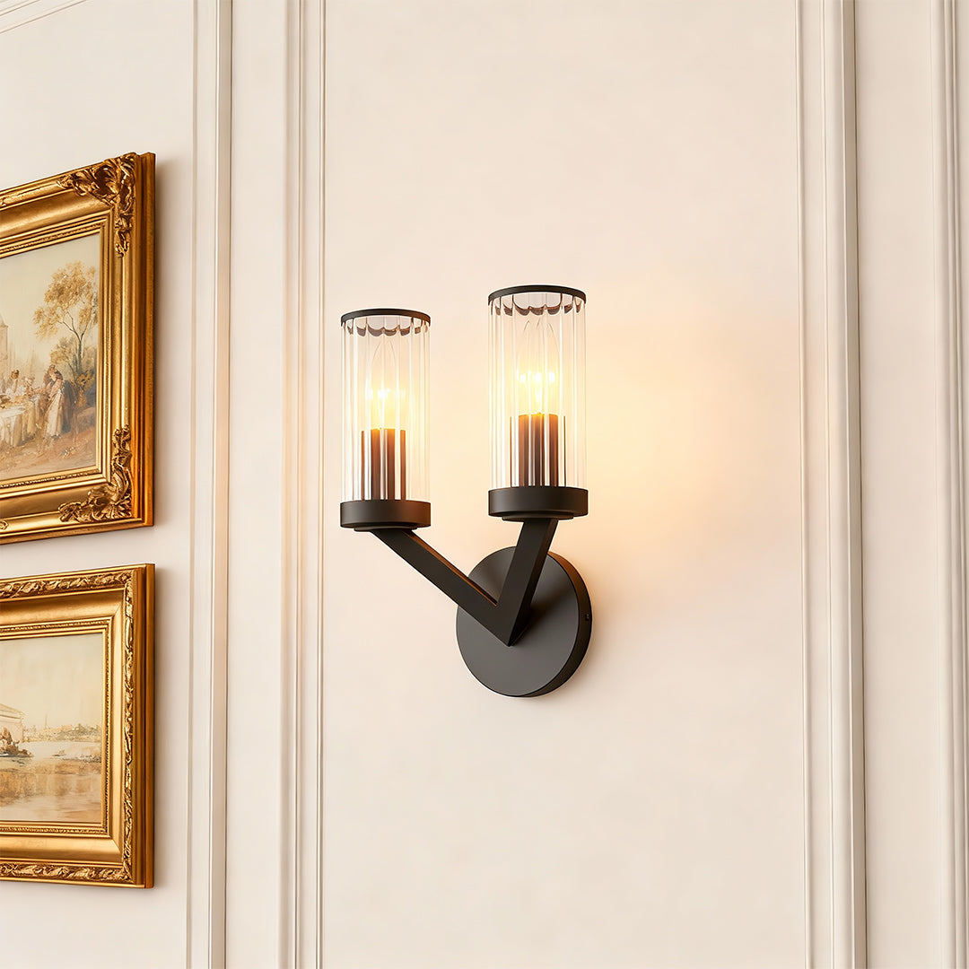 Double Wall Sconce — Pure Copper Frame, Transparent Glass Shades, 2-Light, E14, Hardwired