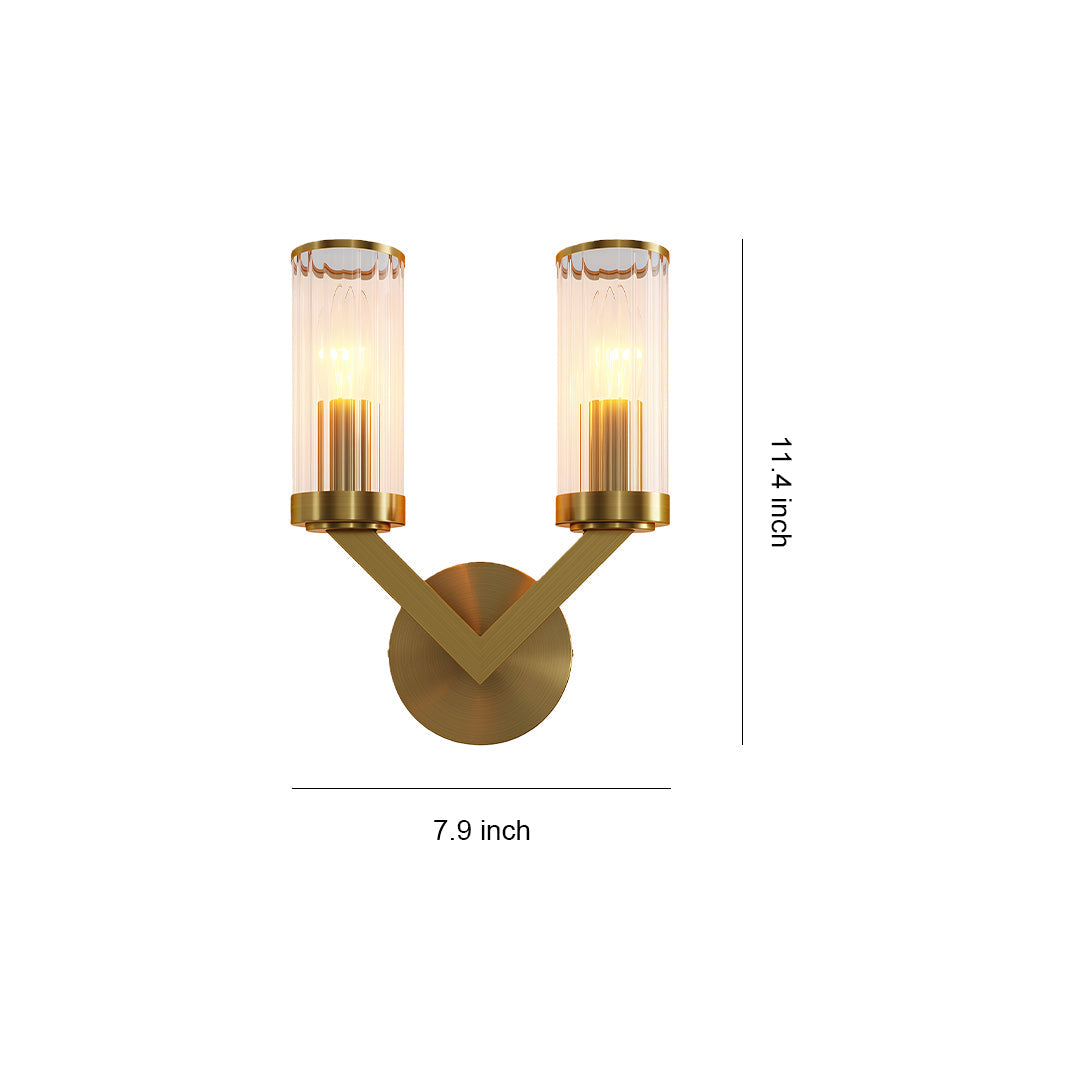 Double Wall Sconce — Pure Copper Frame, Transparent Glass Shades, 2-Light, E14, Hardwired